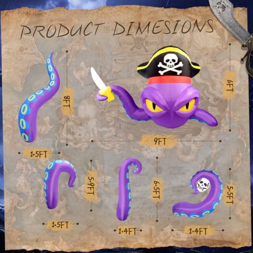 9FT Pirate Octopus Inflatable Halloween Yard Decoration with LED Lights