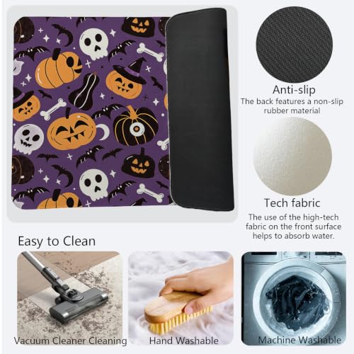 Purple Halloween Bathroom Mat with Jack‑O‑Lantern Skull Ghost - Bath Decor