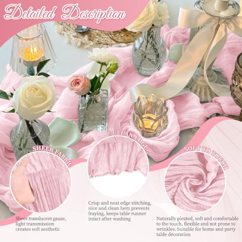 Light Pink Cheesecloth Table Runner 17x108 Inch Set of 8 - Boho Gauze Fabric