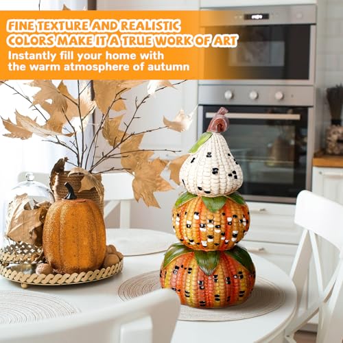 Fall Decorative Corn & Pumpkin Figurines for Home & Garden - 14 Inch Set
