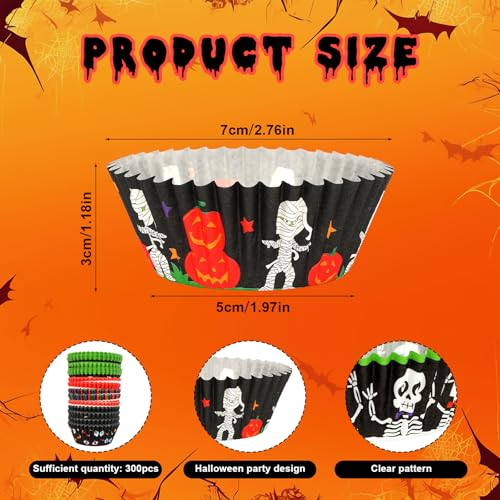 Halloween Cupcake Liners Set - 300 Pieces with 6 Styles for Baking & Party Decor