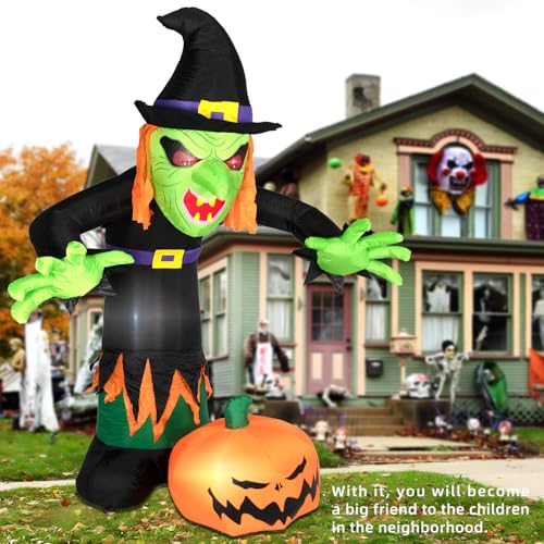 8FT Halloween Inflatable Witch Decoration with LED Lights - Black Variation