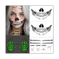 Glow in The Dark Skeleton Face & Hand Temporary Tattoos Halloween Costume Makeup Set