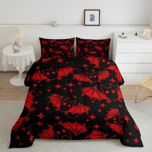 Halloween Bat Bedding Set King Size with Glitter Stars Galaxy Quilt - Multi 43