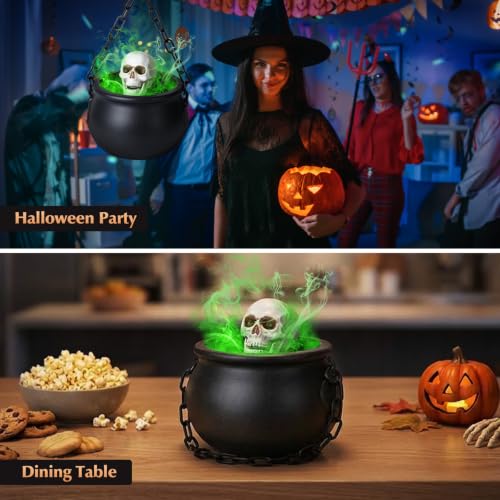 5.9Inch Halloween Witches Cauldron with Water Mist & 6 LED Light Modes, Indoor Decor
