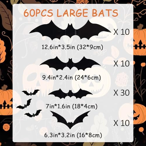 Halloween Bat Stickers - 60 Waterproof Reusable Wall Decals for Holiday Decor