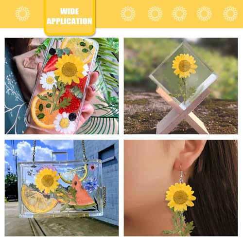 Yellow Dried Daisy Flowers with Stem for Resin Crafts - 42PCS Natural Pressed Flowers for Jewelry Phone Case Candle Home Decor