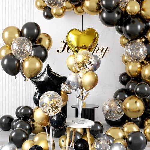 Voircoloria Balloon Stand Kit for Parties - Black & Gold, 4 Sets