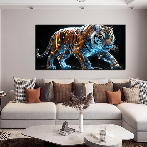 Ouzzlie Animal Wall Art Poster - Blue Tiger Canvas Wall Decor 24x48