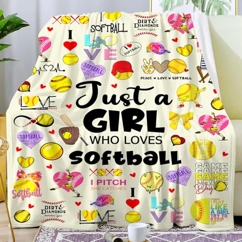 Softball Blanket Gifts for Women Adults - 60x50 Plush Flannel Throw - Softball Gifts / 60x50