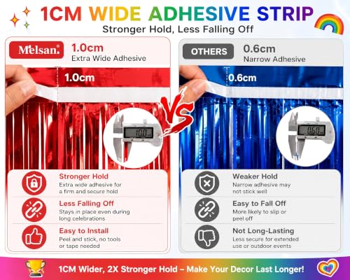Rainbow Foil Fringe Curtains - 3.2 x 6.56 ft Party Backdrop & Decorations - Pack of 2