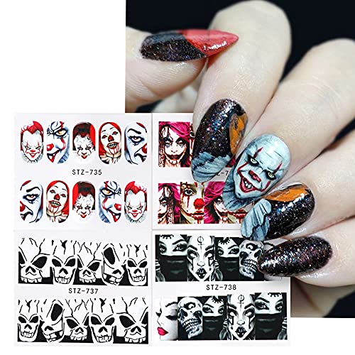 Halloween Nail Stickers Water Transfer Decals Skull Ghost Pumpkin 24 Sheets