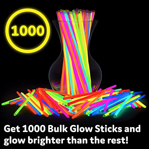 PartySticks 1000 Pack Glow Sticks Party Supplies - 8 Inch Neon Light Up Favors & Connectors