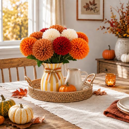 Artificial Fall Marigold Flower Set for Dia De Los Muertos & Autumn Decor - 12 Pcs