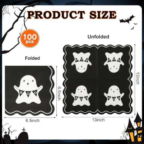 Halloween Ghost Boo Paper Napkins 6.5 Inch - Spooky Party Disposable Tableware