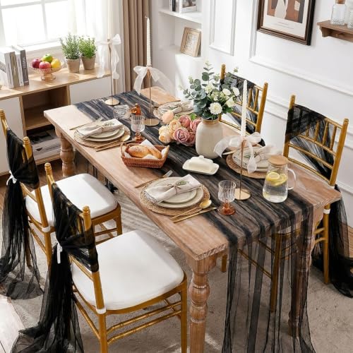 Black Gauze Table Runner 29x120 Inches Set of 3 - Halloween Decor