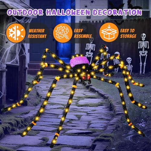 Giant Halloween Spider Decoration with 100 LED Lights, Weatherproof & Pre-Lit - 5.5FT