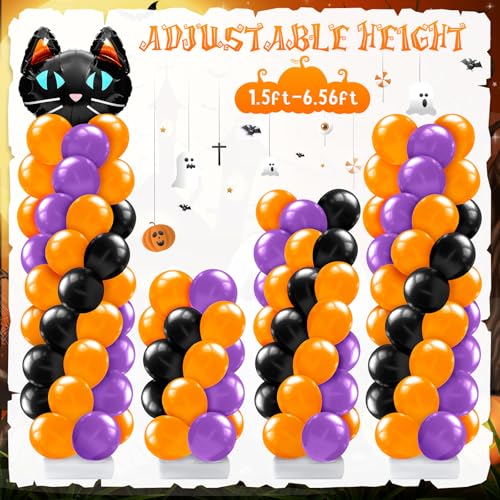 Purple Cat Pumpkin Halloween Balloon Column Stand Kit - 34 Inch