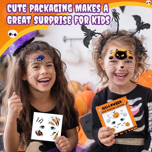 Kids Halloween Temporary Face Tattoos Set with Pumpkins Ghosts and Witches