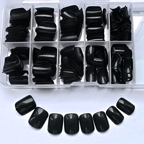 Black Short Square Press On Nails Kit - 240PCS Fake Nails with Adhesive & Tools