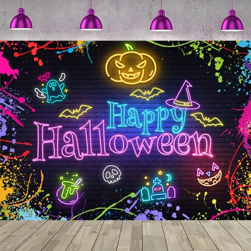 Halloween Neon Backdrop 10x8 FT Colorful Splatter Graffiti Photo Background
