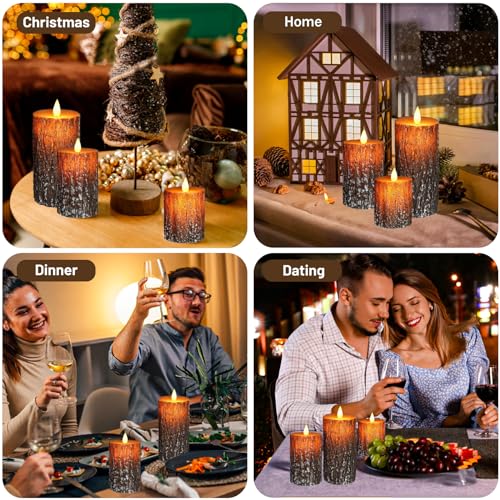 Pine Bark Flameless Candle Set of 3 with Remote & Timer - Brown Variation