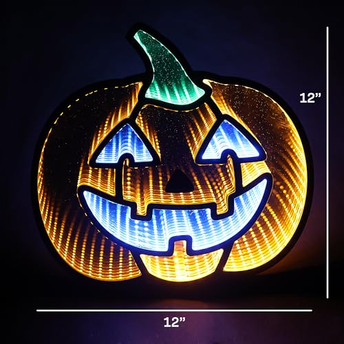 Halloween Jack O Lantern Infinity Mirror Light - 12x12 Indoor Decor with USB Power