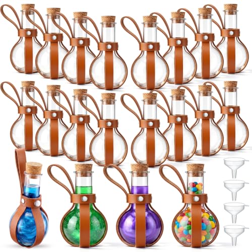 20 Pack 3oz Plastic Potion Bottles with Leather Cases & Corks - Medieval Theme