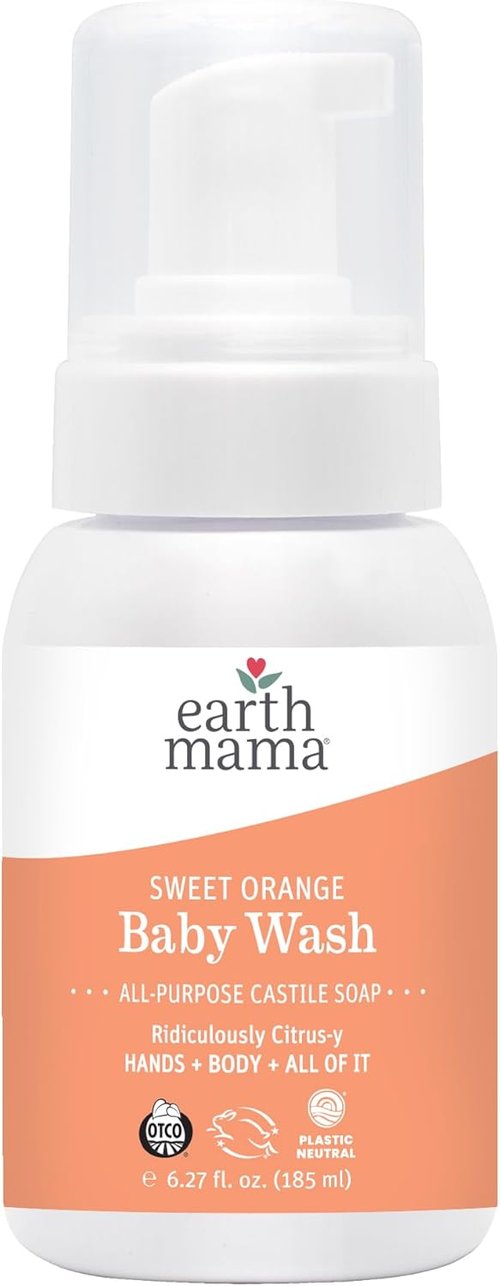 Earth Mama Sweet Orange Liquid Wash - Organic Foaming Hand Soap for Sensitive Skin | 6.27 fl oz