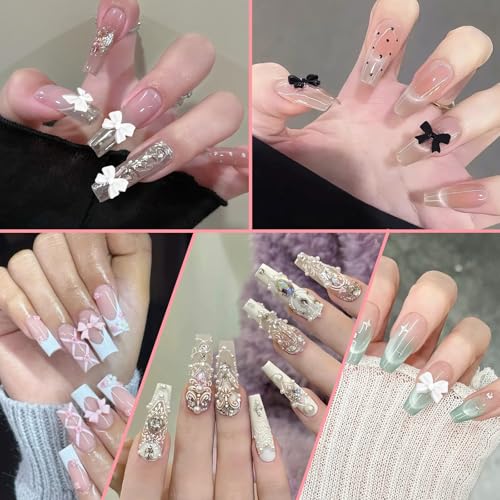 300PCS Nail Art Charms Set with 3D Bow & Flatback Pearls for Manicure DIY