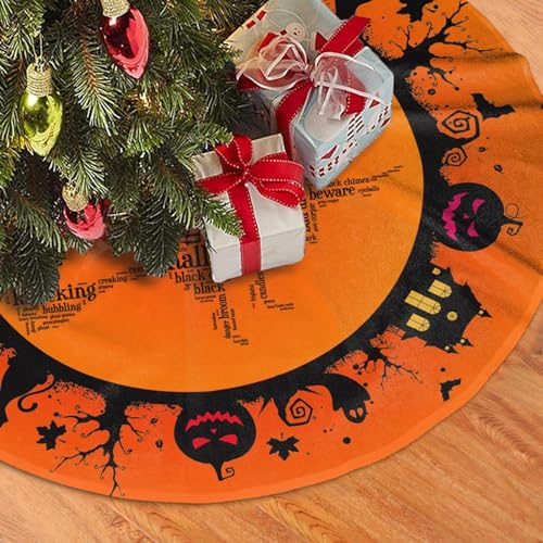 Halloween Witch Flying Over Christmas Tree Skirt 36-Inch Rustic Fall Decorations