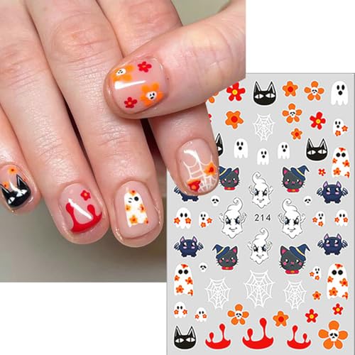 Halloween Nail Art Stickers 18 Sheets 3D Glitter Ghost Pumpkin Spider Web