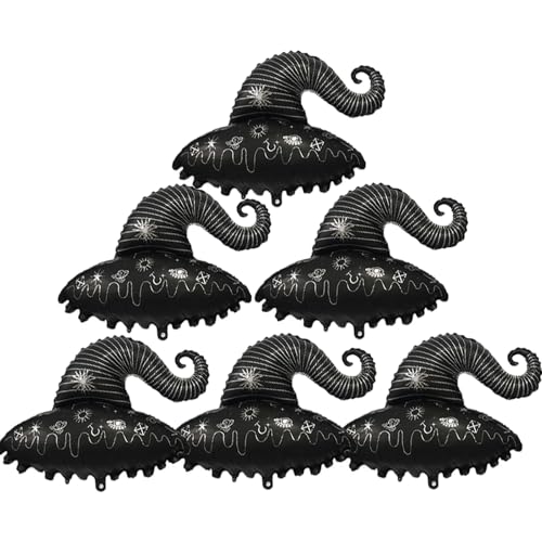Black Wizard Hat Foil Balloons for Witch Party Decorations - 6 Pcs