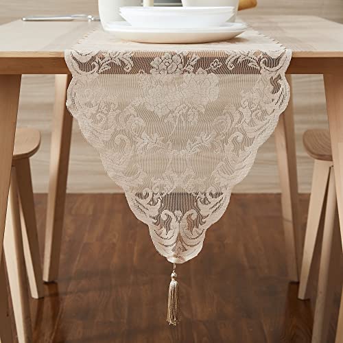 LinenZone 14 x 48 Linen Table Runner with Tassels - Mia Variation