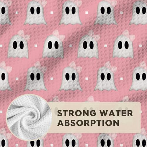 Pink Ghost Halloween Kitchen Towels Set of 2 - 18x26 Microfiber Dish Hand Towels