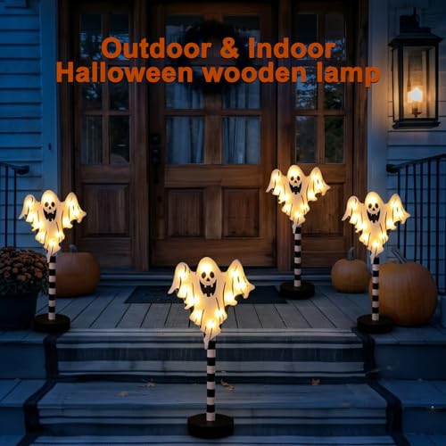 Halloween Wooden Night Light - Ghost Festive Table Lamp for Bedroom & Living Room