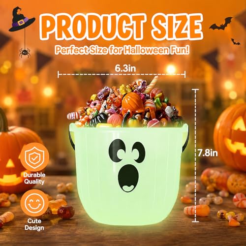 Glow in the Dark Halloween Candy Bucket with Handle, Ghost Face Pumpkin Basket, 7.8 Inches