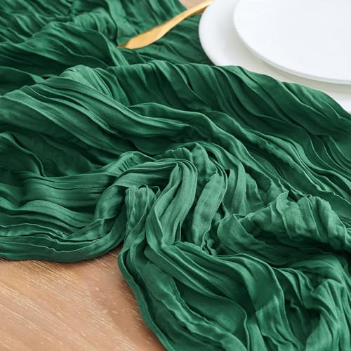 Asee'm Emerald Green Cheesecloth Table Runner 10FT - Rustic Holiday Decor - Variation: 1 Pack