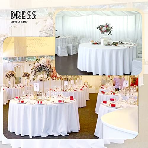 White Round Tablecloth 120 Inch - Pack of 6 for 6ft and 5ft Tables - Elegant Polyester Cover with Drop Variation of White / 120 Inch Round