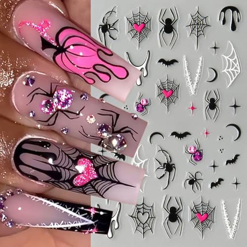 Halloween Nail Stickers Set - Ghost Bat Spider Web 3D Self-Adhesive Nail Art Decals - Halloween Style