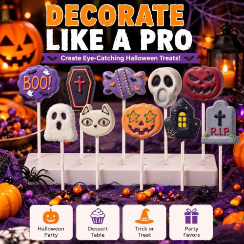 Halloween Cake Pop Mold Set with 100 Sticks - Spooky Shapes for DIY Desserts
