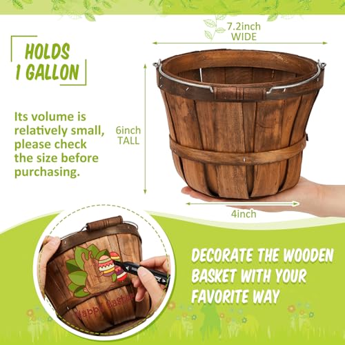 Dark Brown 4-Pack Autumn Harvest Wooden Bushel Baskets for Fruits & Decor