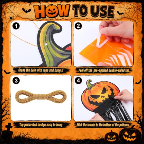 Halloween Pumpkin Hanging Decor Set - 6 Jack-O'-Lanterns Party Banner with Tinsel Streamers