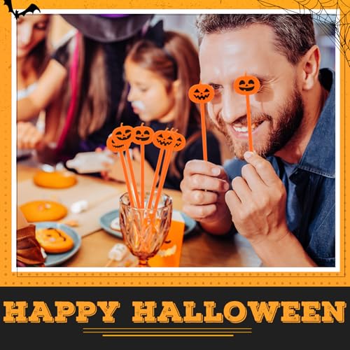 Halloween Pumpkin Drink Stirrers - Orange Swizzle Sticks, 30 Pack