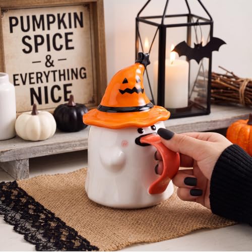 Halloween Ghost Coffee Mug - 14 oz Ceramic Spooky Drinkware for Halloween