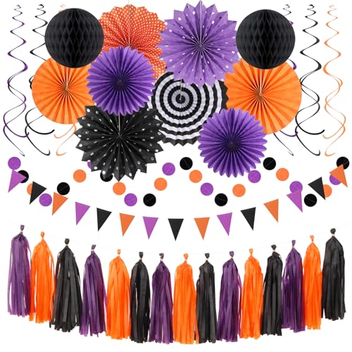 Halloween Party Decorations - 33Pcs Banners, Streamers, Pom Poms & Lanterns - Hallowmas