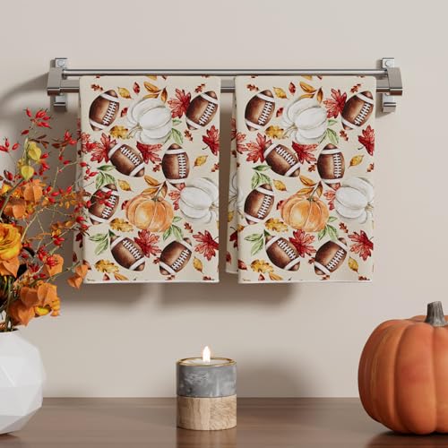 Fall Football Pumpkin Dish Towels Set of 2 - Kitchen & Home Decor