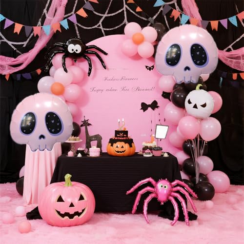 Pink Skull Foil Balloon Set for Halloween and Party Decor - 2 Pack