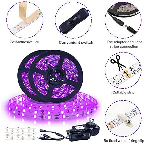 Ontesik Black Light Strip 40ft/12m Switch Control UV LED Kit for Indoor Parties