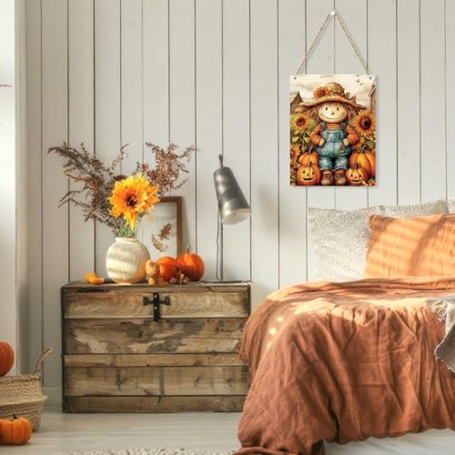 Autumn Wooden Hanging Sign - Fall Decor with Scarecrow Variation